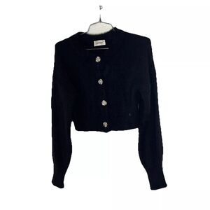 Ottod’Ame Bling Button Long Sleeve Cardigan Sweater Crop Textured Black Size 6